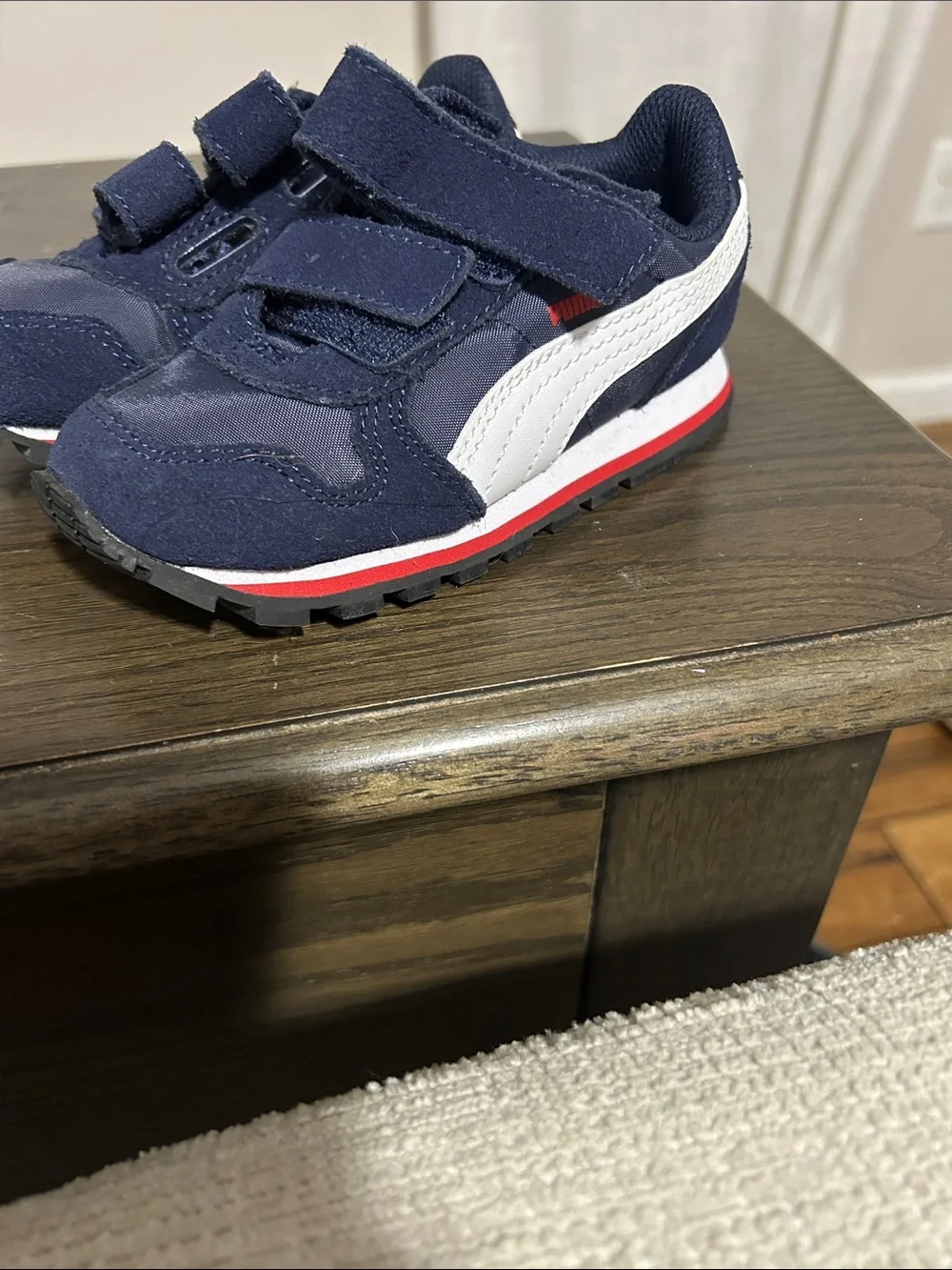 Puma Kids Navy, White & Red Velcro Runner